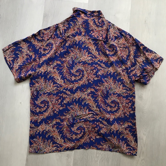 VINTAGE RALPH LAUREN CAMP SHIRT BLUE PAISLEY SHORT SLEEVE BUTTON WOMENS 14 - Picture 3 of 8